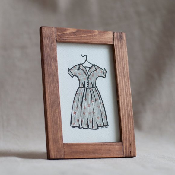 Original "Grey Dress" Illustration, 4x6 With Frame - Picture 1 of 4